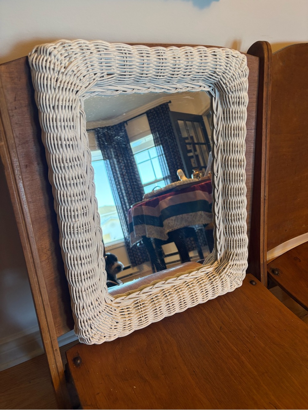 Vintage White Wicker Framed Wall Mirror - Classic Home Accent